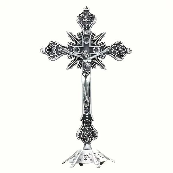 Elegant Metal Tabletop Cross - 25.5cm