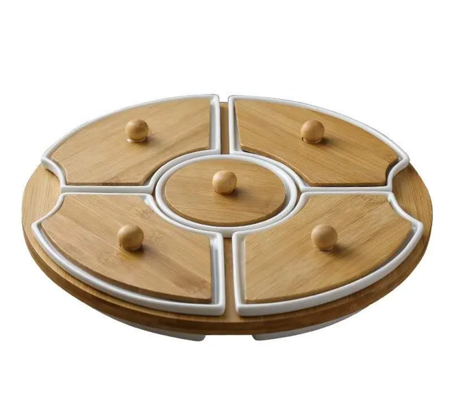 Luxury 5 Grid Rotating Plate Platter Set for Food, Sauce and Spice