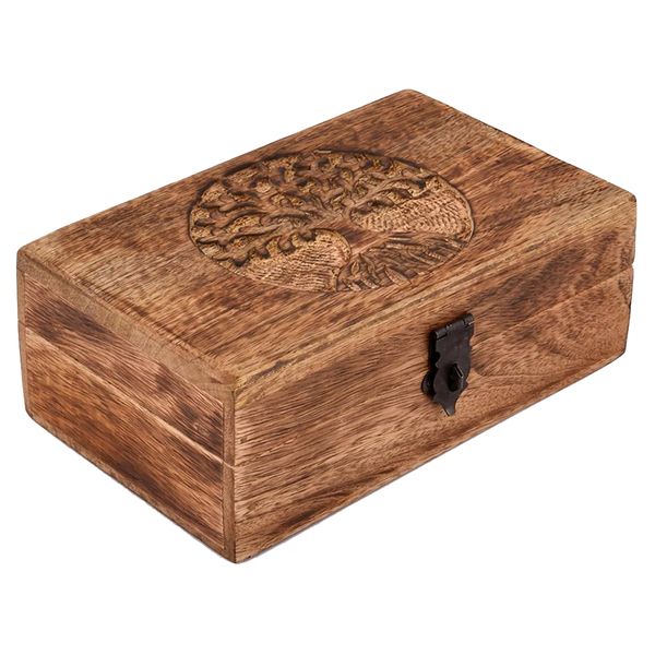 Decor Handmade Wooden Jewellery Box With Tree of Life Engraving - 20.5cm