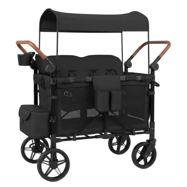 4 Seater Folding Kids Wagon Stroller with Canopy - Black, Grey