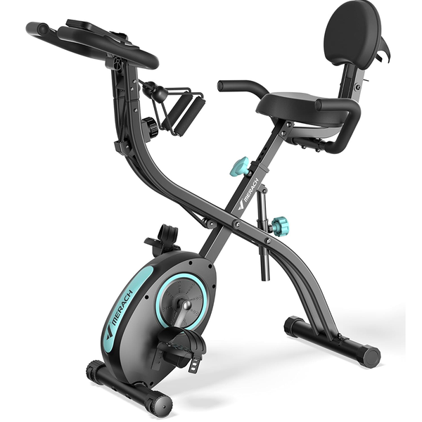 MERACH Folding Exercise Bike 4 in 1 Uprigh Stationary XBikes with 16 Levels