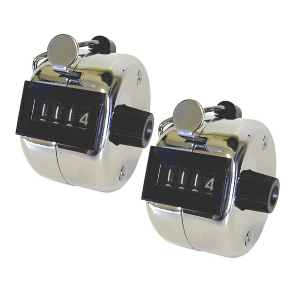 Hand Tally Counter Clicker - Tough Metal Chrome - Pack of 2