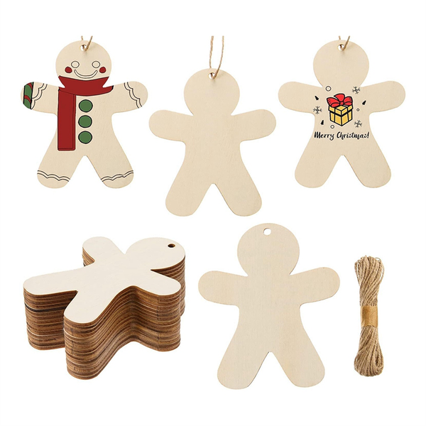 50PCS Unfinished Wood Gingerbread Man Ornaments Cutouts Blank Wood Gingerbr