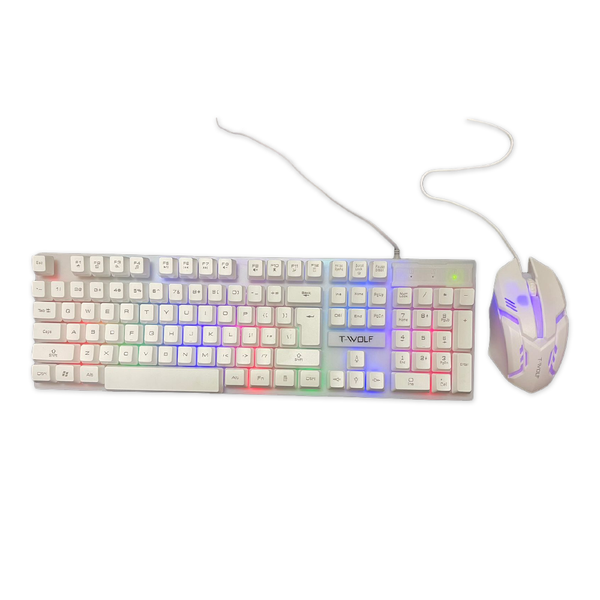 T-Wolf Rainbow Backlit Gaming White Keyboard and Mouse set GG-TF-200