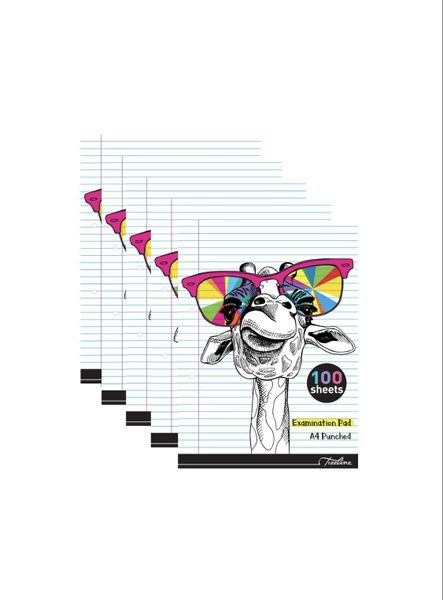 Exam Pads 100 Sheet Feint &amp; Margin - Punched - Pack of 5
