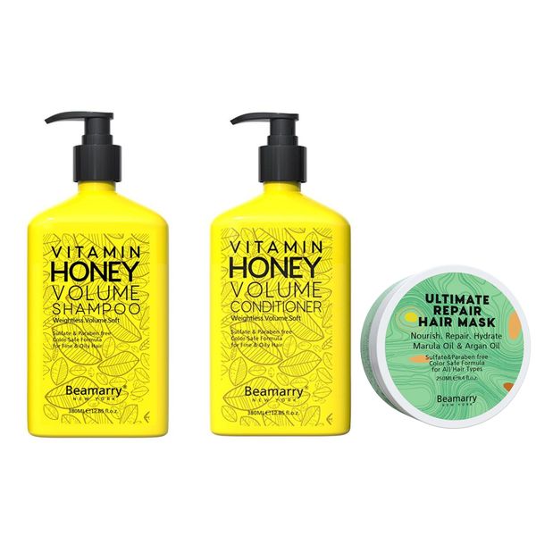Beamarry Vitamin Honey Volume Shampoo, Conditioner, Mask Sulfate-Free