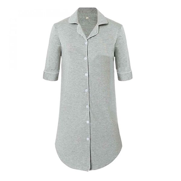 Hannah Grace Maternity Grey Short Button Down Sleepshirt - Melange Grey