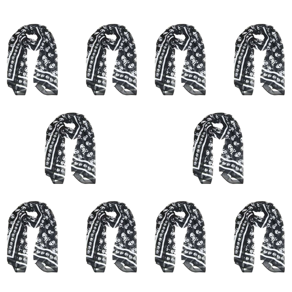 Black Chiffon Silk Feeling Skull Print Fashion Long Scarf Shawl Wrap