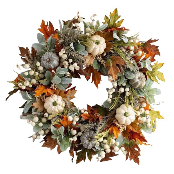 Decor Artificial Round Pumpkin Maple Wreath Leaves-40cm