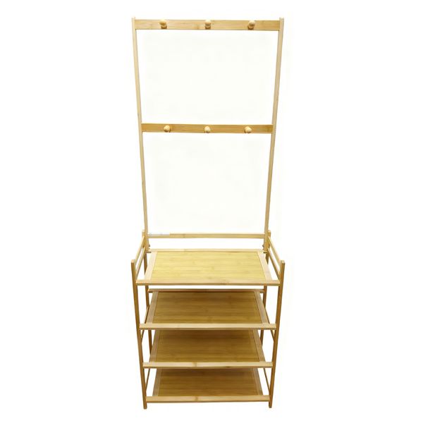 Bamboo Multi-Functional Coat Rack with 4-Tier Storage Shelves