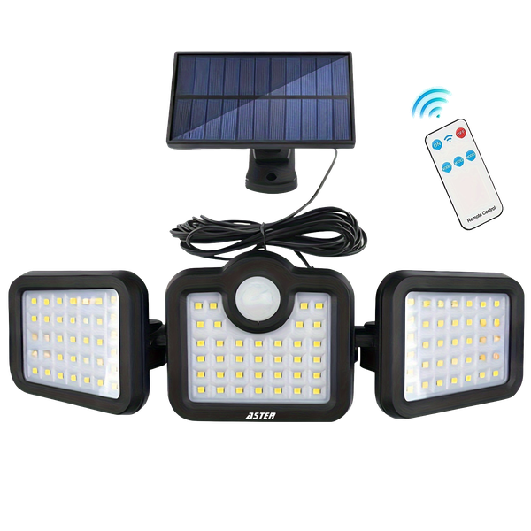 ASTER Solar Security Flood Lights Outdoor with 3 Ajustable Head &amp; Sensor