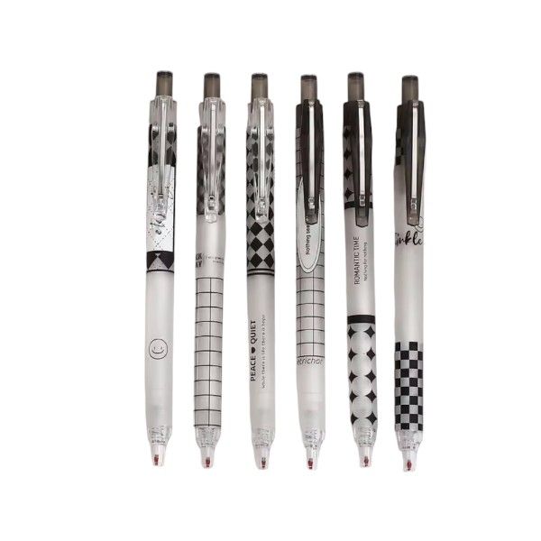 6 Piece - 0.5mm Gel Pens With Various Checkerboard Designs - Black &amp; White