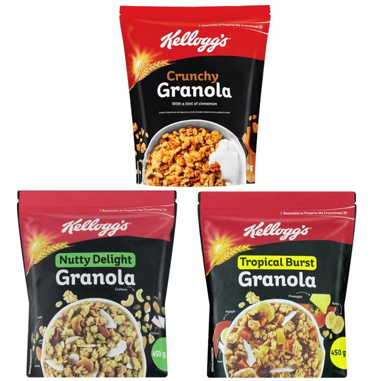 Kellogg's Granola Crunchy 700g and Nutty Delight 450g and Tropical