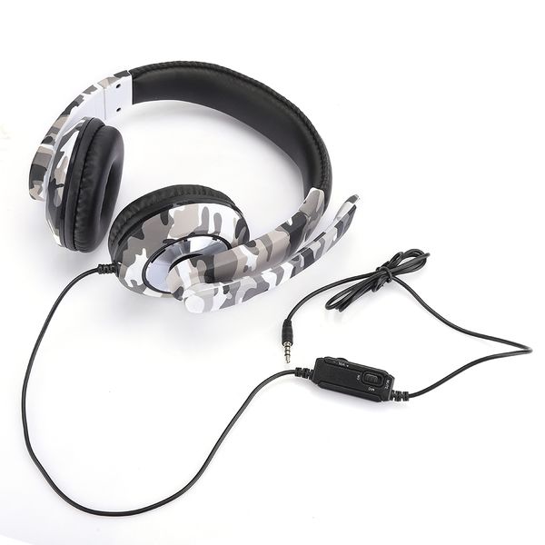 White Camouflage Head Mounted Gaming Headset for PS4 Phone Computer