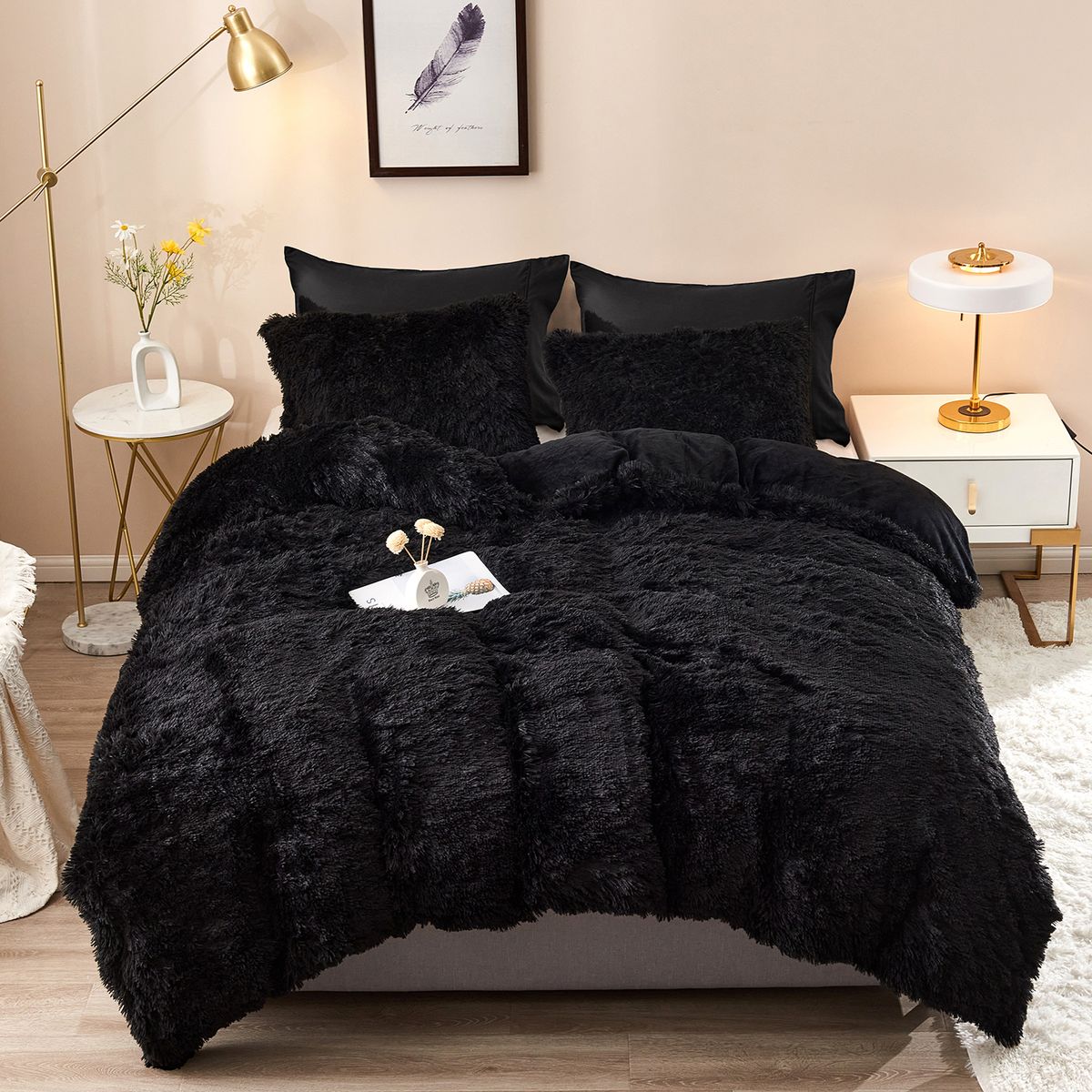 Fluffy Comforter Black 5 Piece set 152 cm x 204 cm | Shop Today. Get it ...