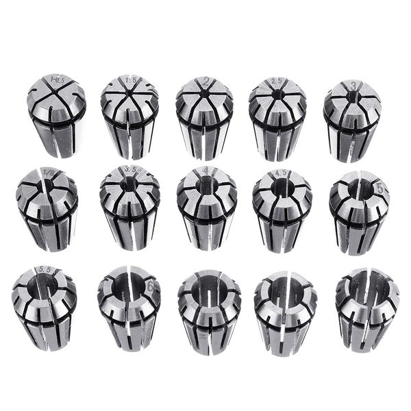 ER11 -1mm to 7mm Spring Collet Set Chuck for CNC Milling Lathe Tools - 15 Pieces