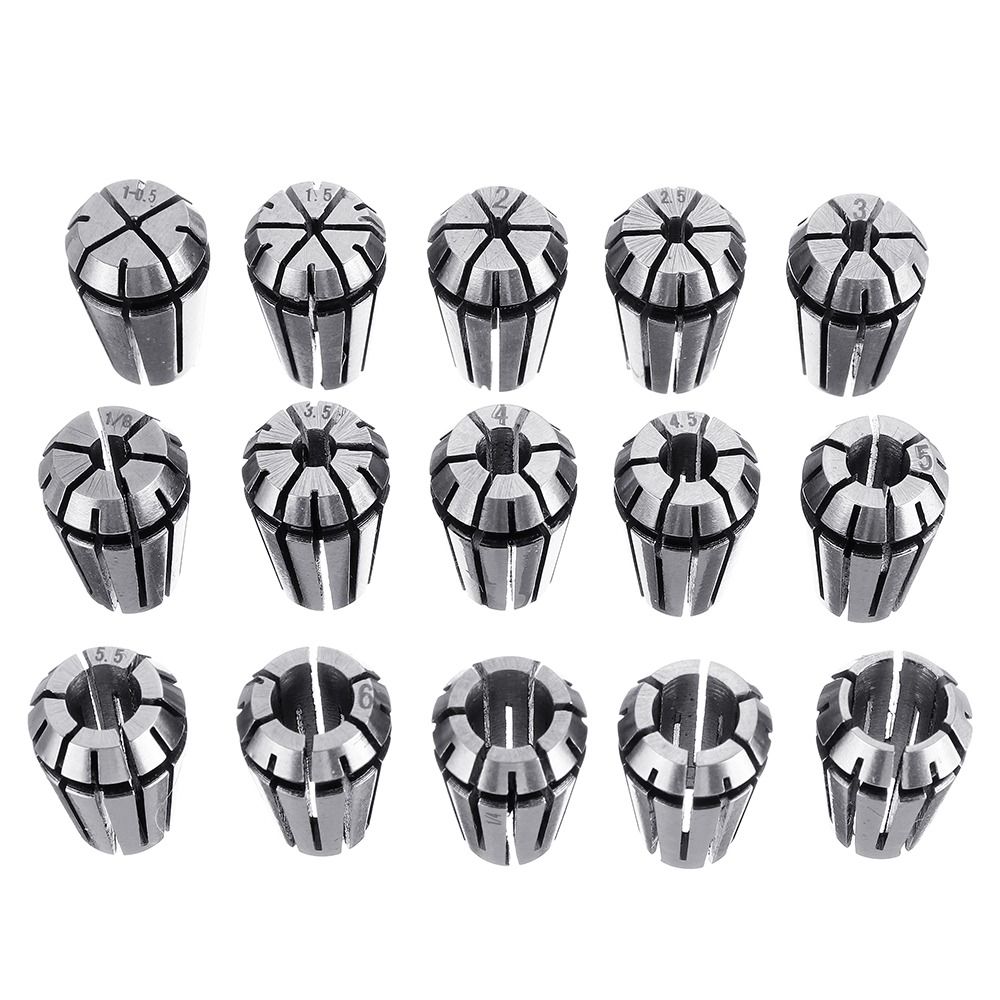 ER11 -1mm to 7mm Spring Collet Set Chuck for CNC Milling Lathe Tools - 15 Pieces