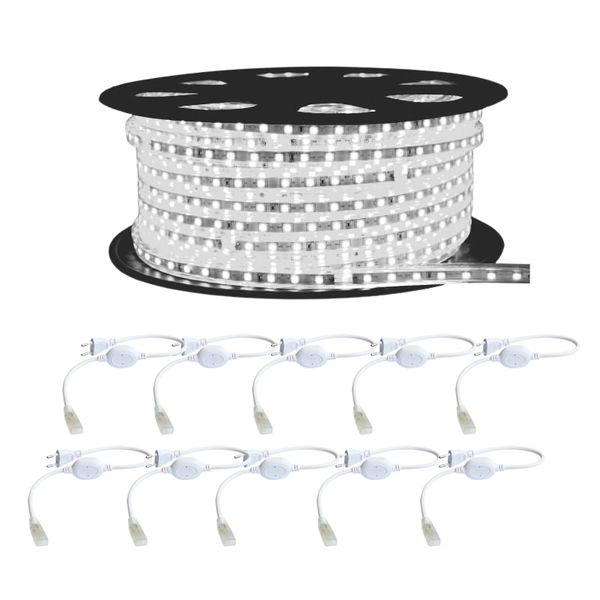 100M 6MM High-Performance 220V LED Strip Light with 10 Adapters-SMD 5050