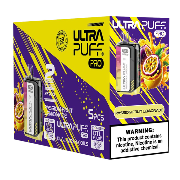 Ultra Puff Pro Passion Fruit Lemonade 25000 Puff Disposable Vape -Pack of 5