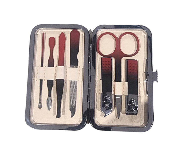 7 Piece Manicure Set - Dark Red and Black