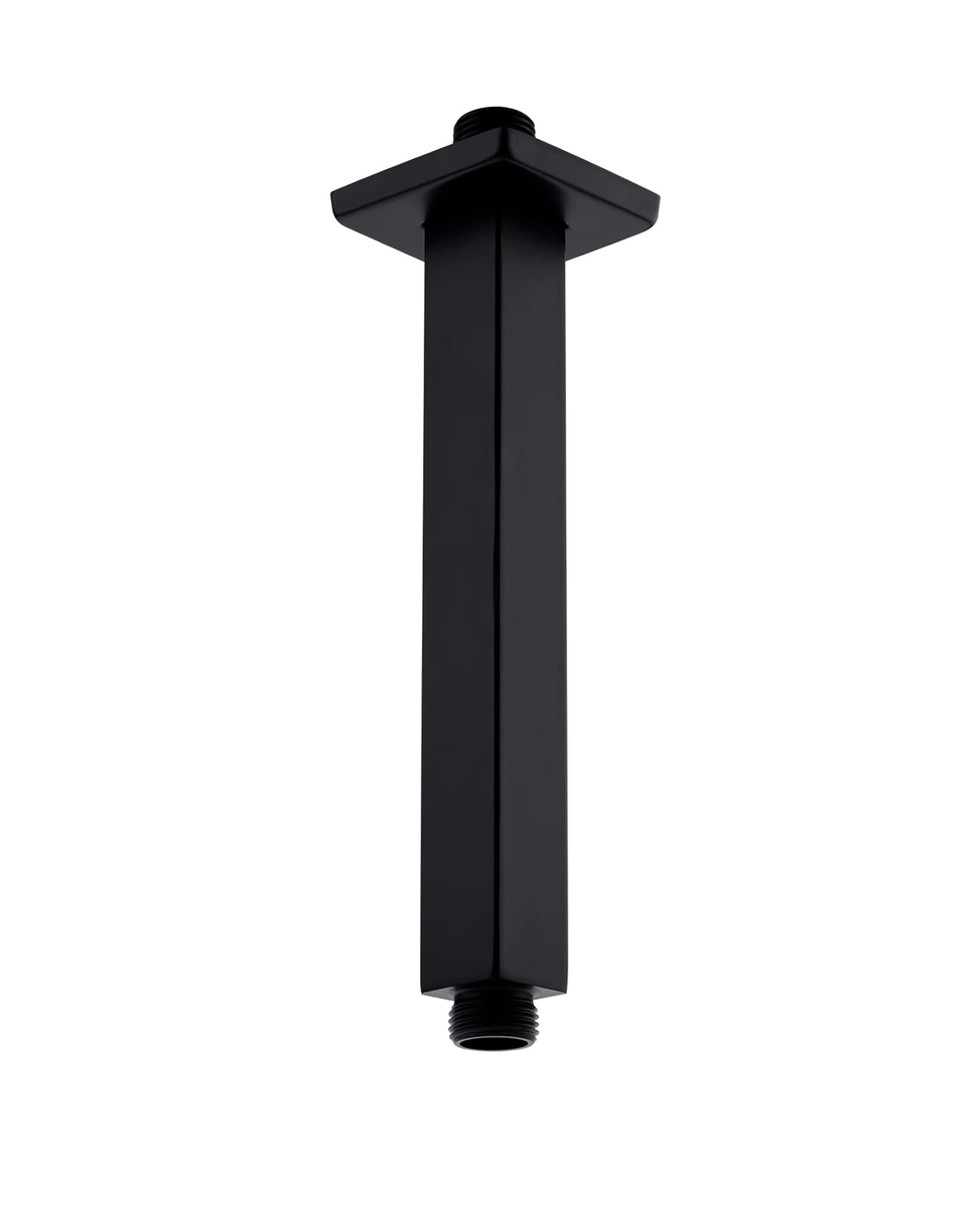 6 Inch Matte Black Ceiling Mount Shower Arm And Flange, Square