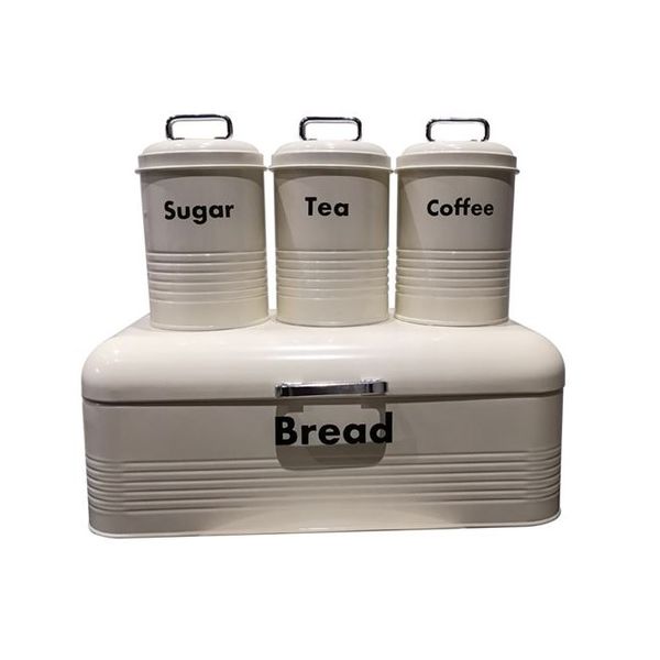 Double Loaf Retro Breadbin Steel Design with 3 Piece Matching Canister Sets