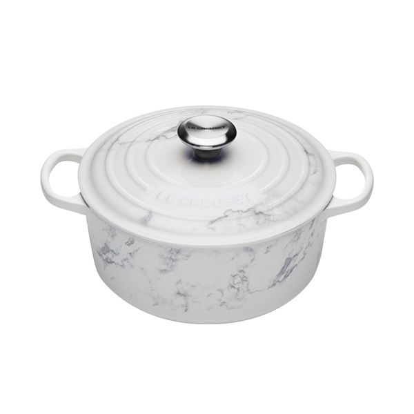 Le Creuset Marble Signature Round Casserole - 24cm - Marble White