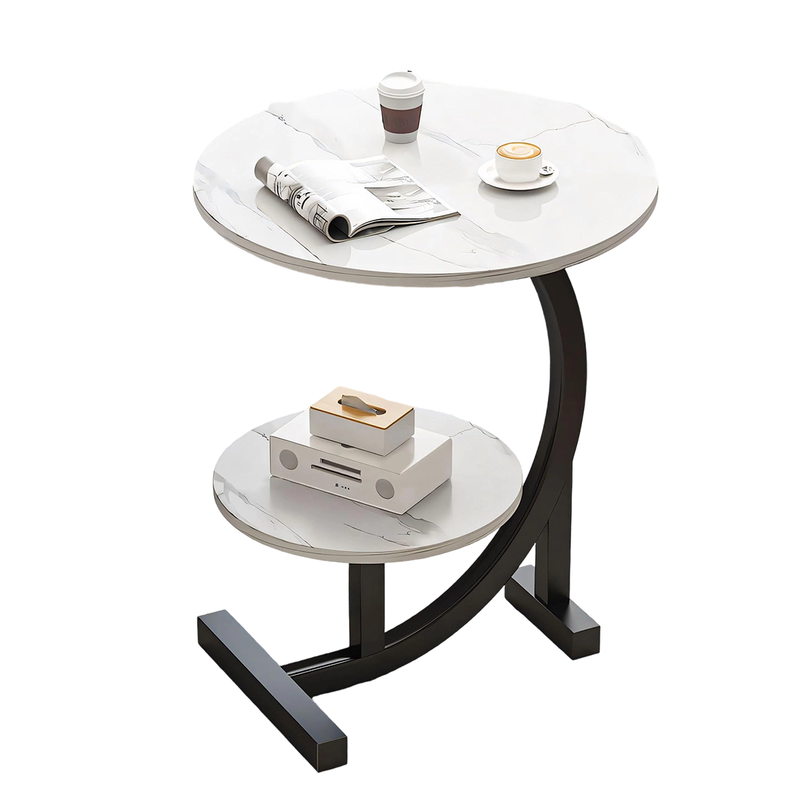 Coffee Table,2 Layer Storage Small Round Table,Thick Steel Frame 40x60cm