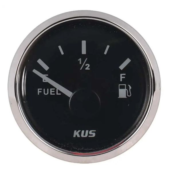 KUS 52mm Fuel Level Gauge for Boats - 12 Volt (Black with Silver Trim)