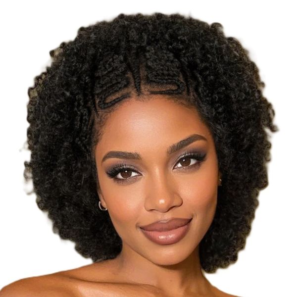 Synthetic Braided Wig-Afro Kinky Front Braided Fluffy Puff Wig-8inch