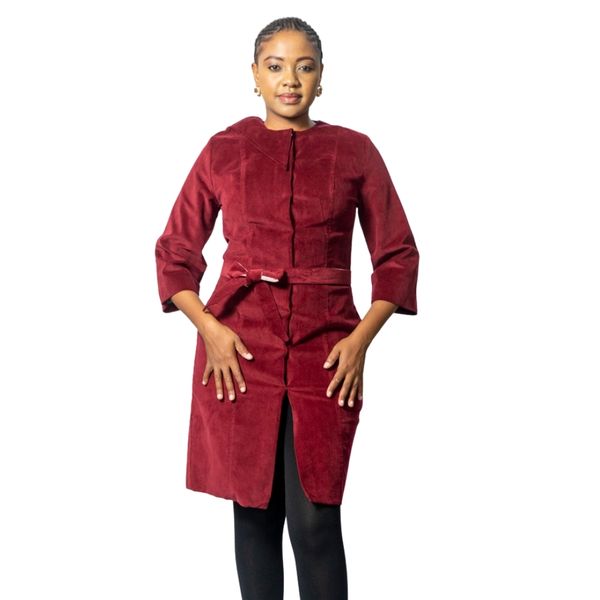 Corduroy Asymmetric Dress-Maroon