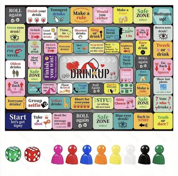 Drink up Party Dice Board Game Fun Drinking Challenge Game for 2-8 Players