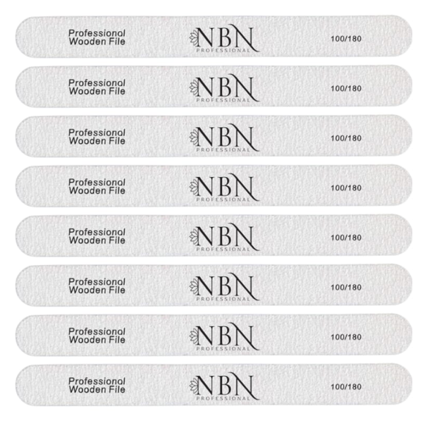 NBN Professional Straight Wooden Nail File 100/180 - 8 Piece