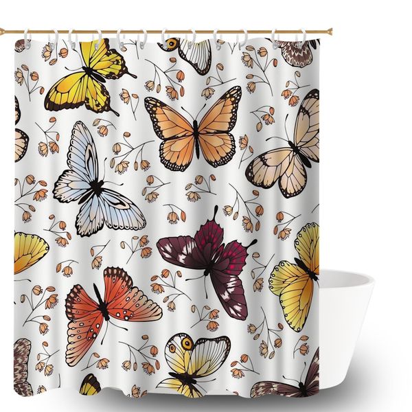 Flying Butterfly Bath Curtains, 180x180cm Polyester Bathroom Shower Curtain
