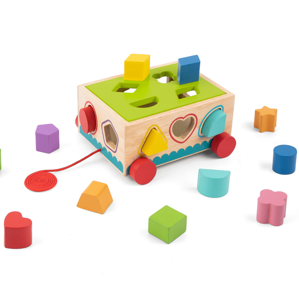 TookyToy - Wooden Pull Along Toy Car &amp; Shape Sorter