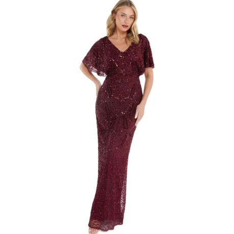 Quiz berry sequin lace clearance maxi dress