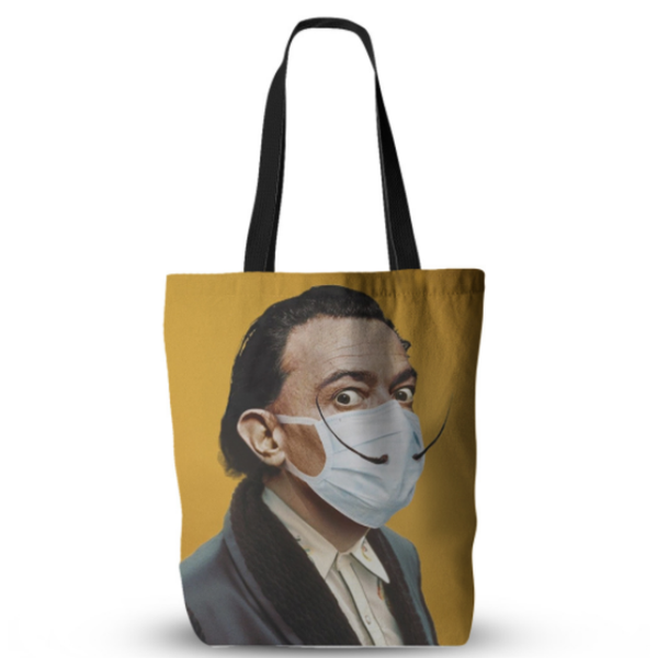 Salvador Dali Wearing A Mask (Covid19): Cotton Printed Shopper Bag