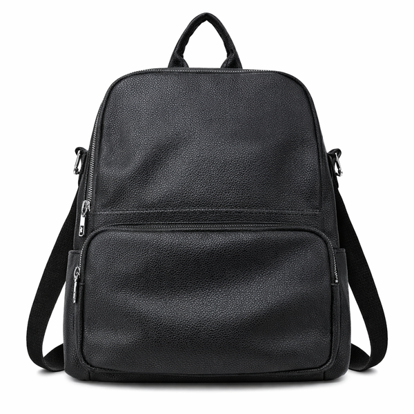Women's PU Leather Backpack Handbag - Multi-Pocket Travel Daypack Black
