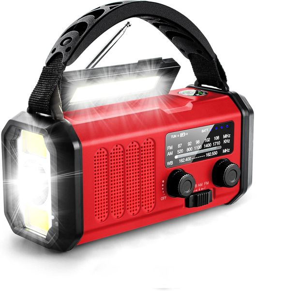 Hand Crank Emergency Radio,10000mAh Solar Powered Radio with Flashlight