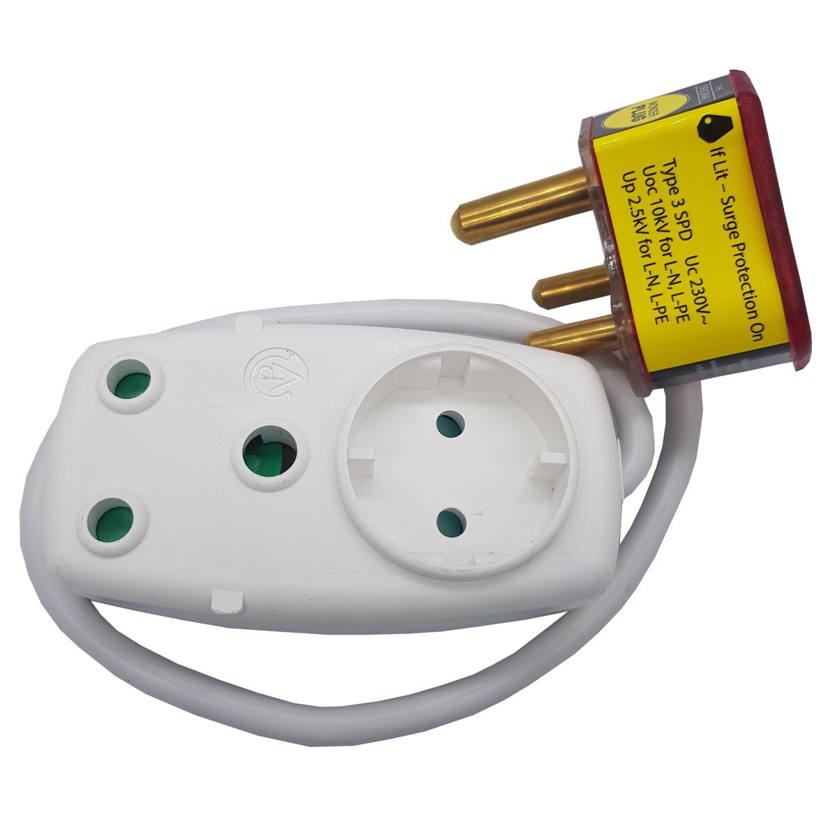Surge Safe Power Protector plug , 0.3m lead & 2 way Multi Adaptor