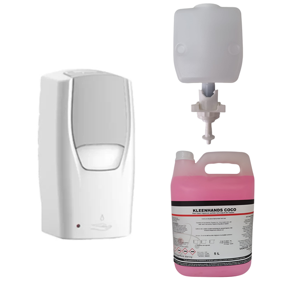 1L Sierra White &amp; Grey Automatic Soap Dispenser Top-Up with 5L Liquid Soap