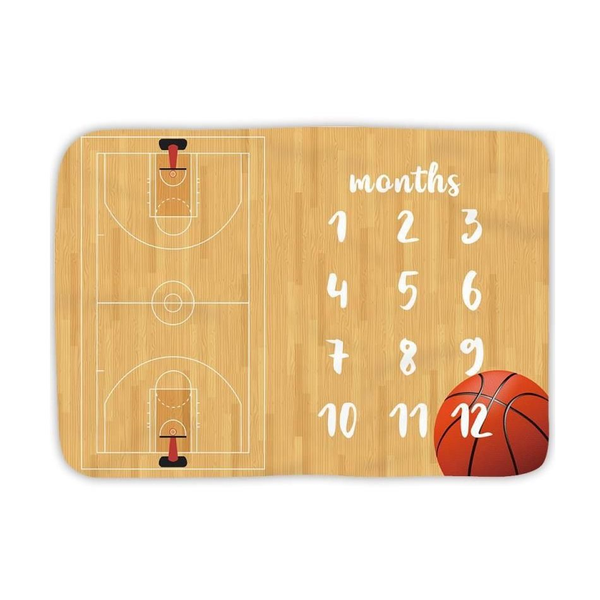 Baby Blanket Monthly Milestone Basketball Theme Design - Brown