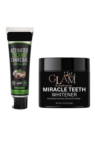 GLAM's Activated Coconut Charcoal Toothpaste &amp; Miracle Teeth Whitener Powder