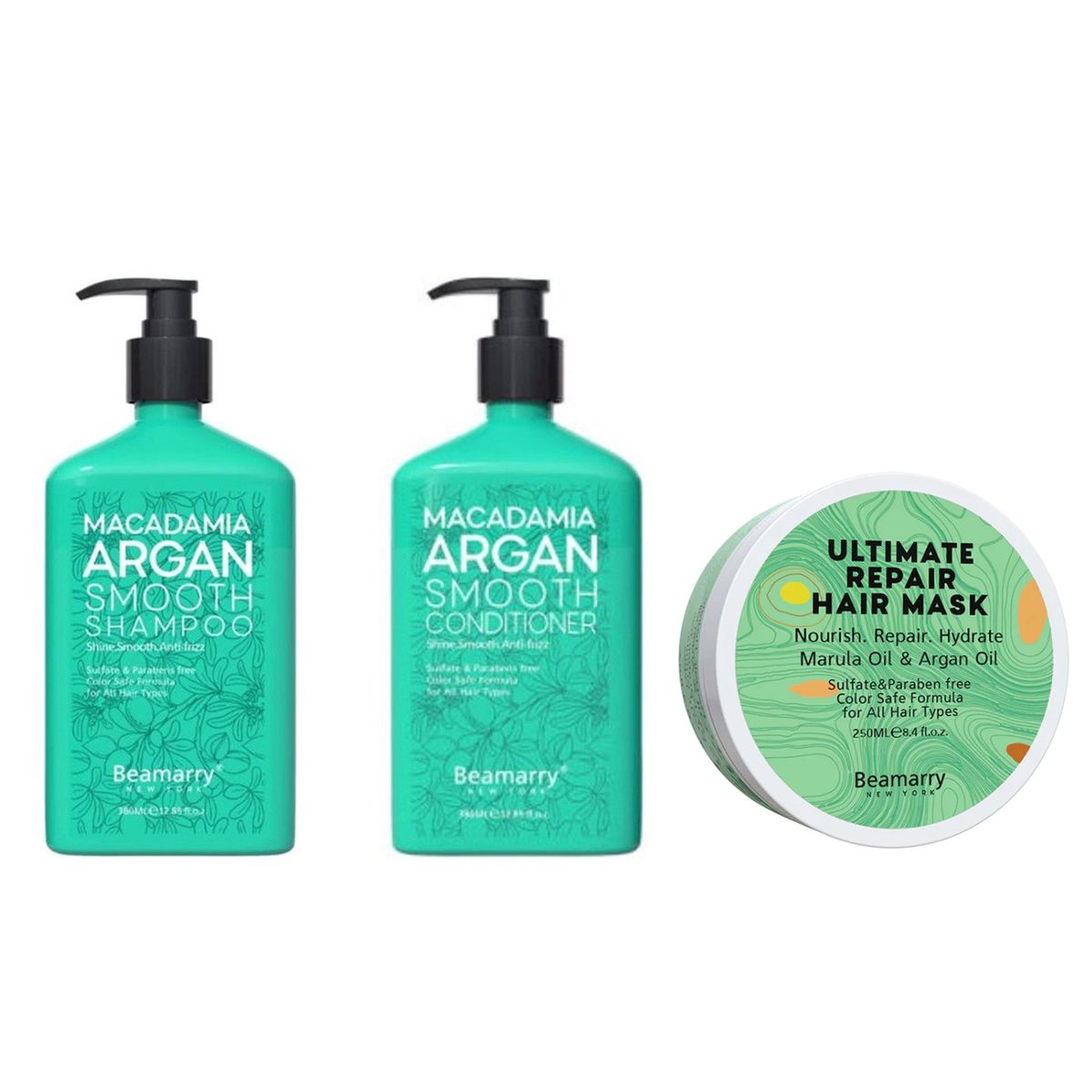 Beamarry Macadamia Argan Shampoo, Conditioner, Mask , Sulfate-Free