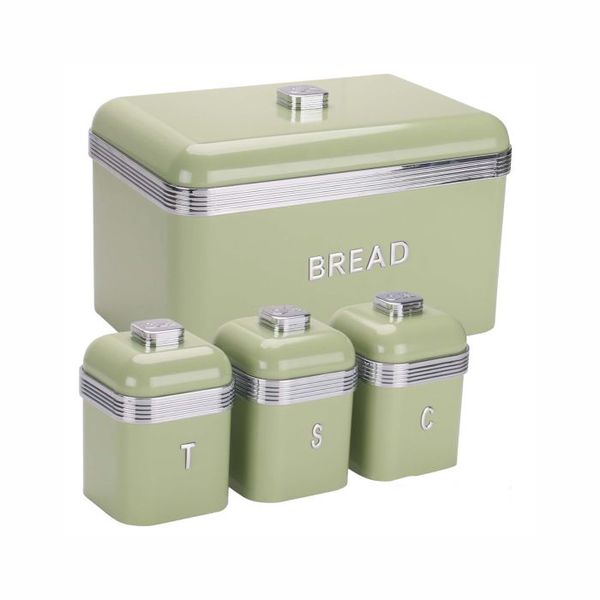 Green Retro Deluxe Bread Bin and 3-Piece Canister Set-Bread Box