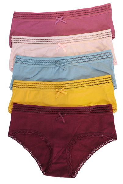 Cotton Bikini Panties High-Cut Full Coverage Stretch Underwear - Pack of 5