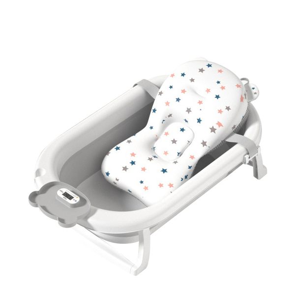 Baby Bathtub Collapsible Folding with Stand &amp; Thermometer &amp; Support Mat