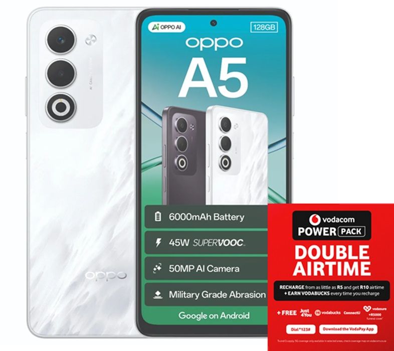 OPPO A5 128GB LTE Dual Sim - Mist White + Vodacom SIM Card Pack