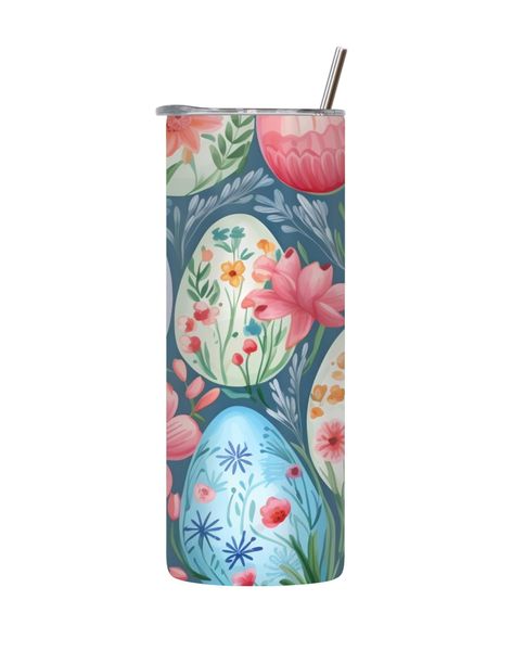 Pink Flower 20 Oz Tumbler Lid Straw Trendy Easter Graphic Design Present089