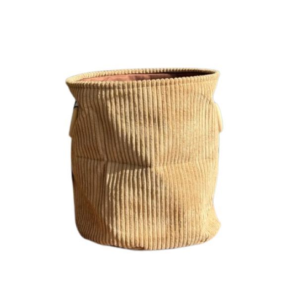 UNIW Wooden Handles Soft Corduroy with Lining Laundry Basket